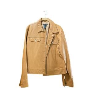 BCBG Women's Tan Leather Long Sleeves Button Front Jacket Size XL